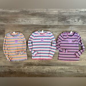 Striped Long Sleeve Shirts with Flower Patch Set